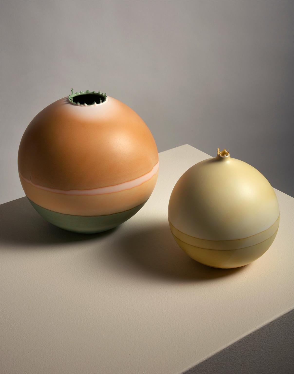 American Bone and Peach Saturn Vase by Elyse Graham For Sale