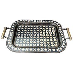 Retro Bone and Silver Decorative Tray, Morocco, Midcentury