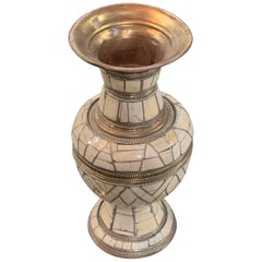 Vintage Bone and Silver Decorative Vase, Morocco, Midcentury
