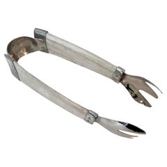 Bone and Silver Plate Cocktail Ice Tongs
