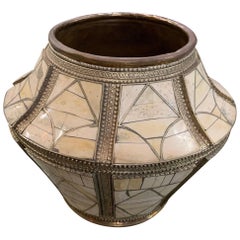Vintage Bone And Silver Vase, Morocco, Mid Century