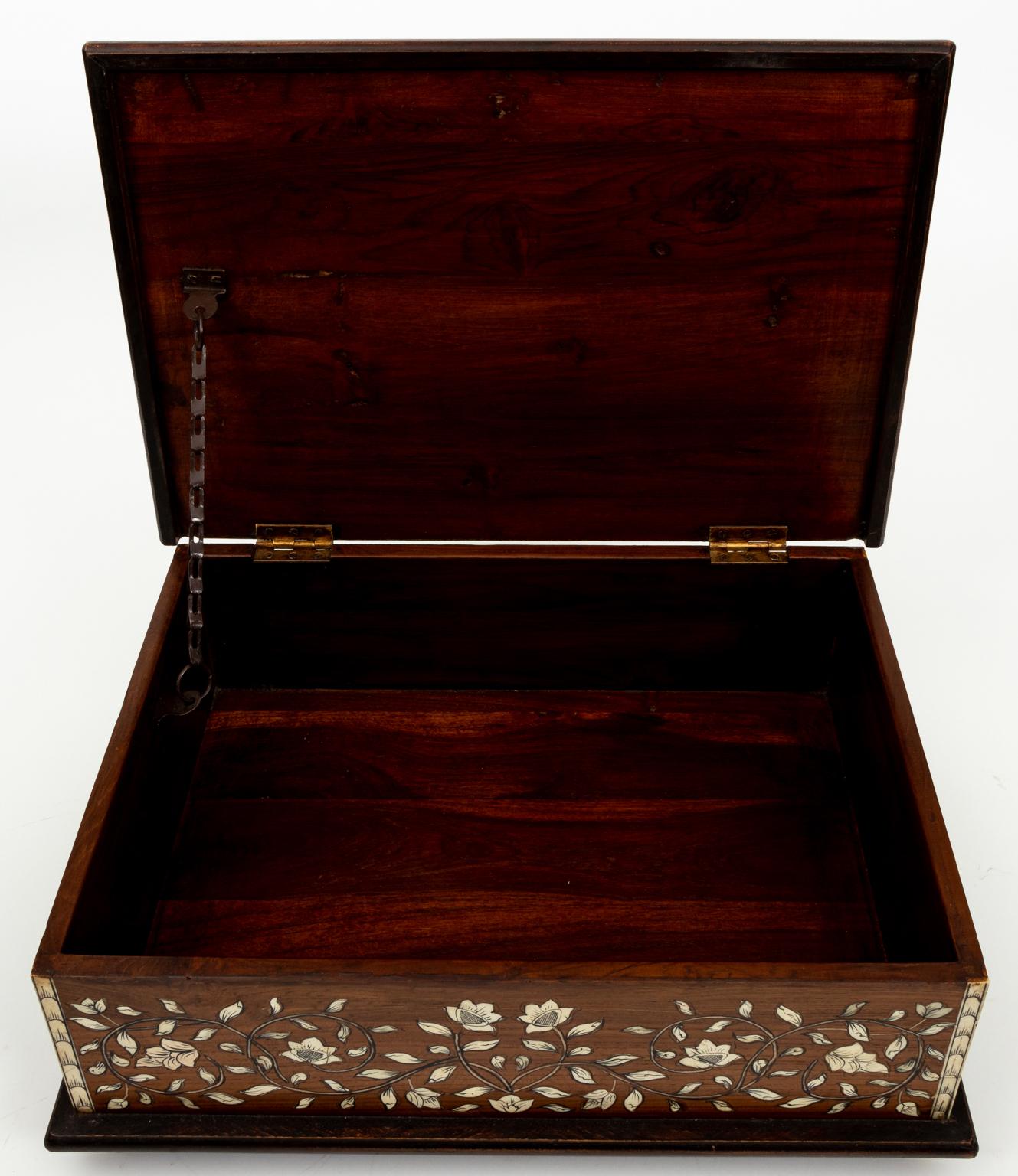 Inlay Bone and Teak Flower Pattern Inlaid Box For Sale