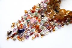 Bone Chain Multi Fringe 18 Karat Yellow Gold Rainbow Necklace