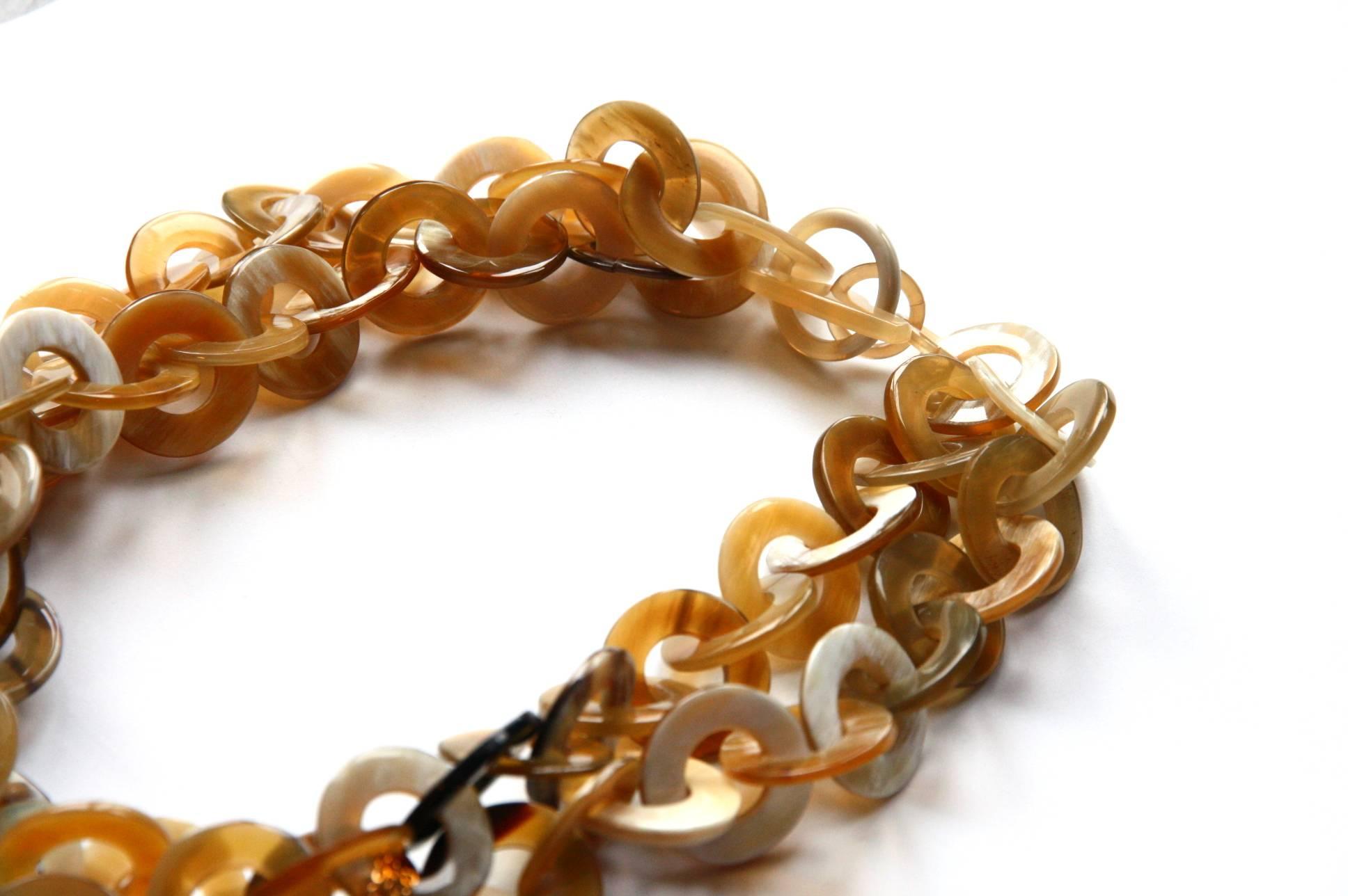 Mixed Cut Bone Chain Multi Fringe 18 Karat Yellow Gold Rainbow Necklace For Sale