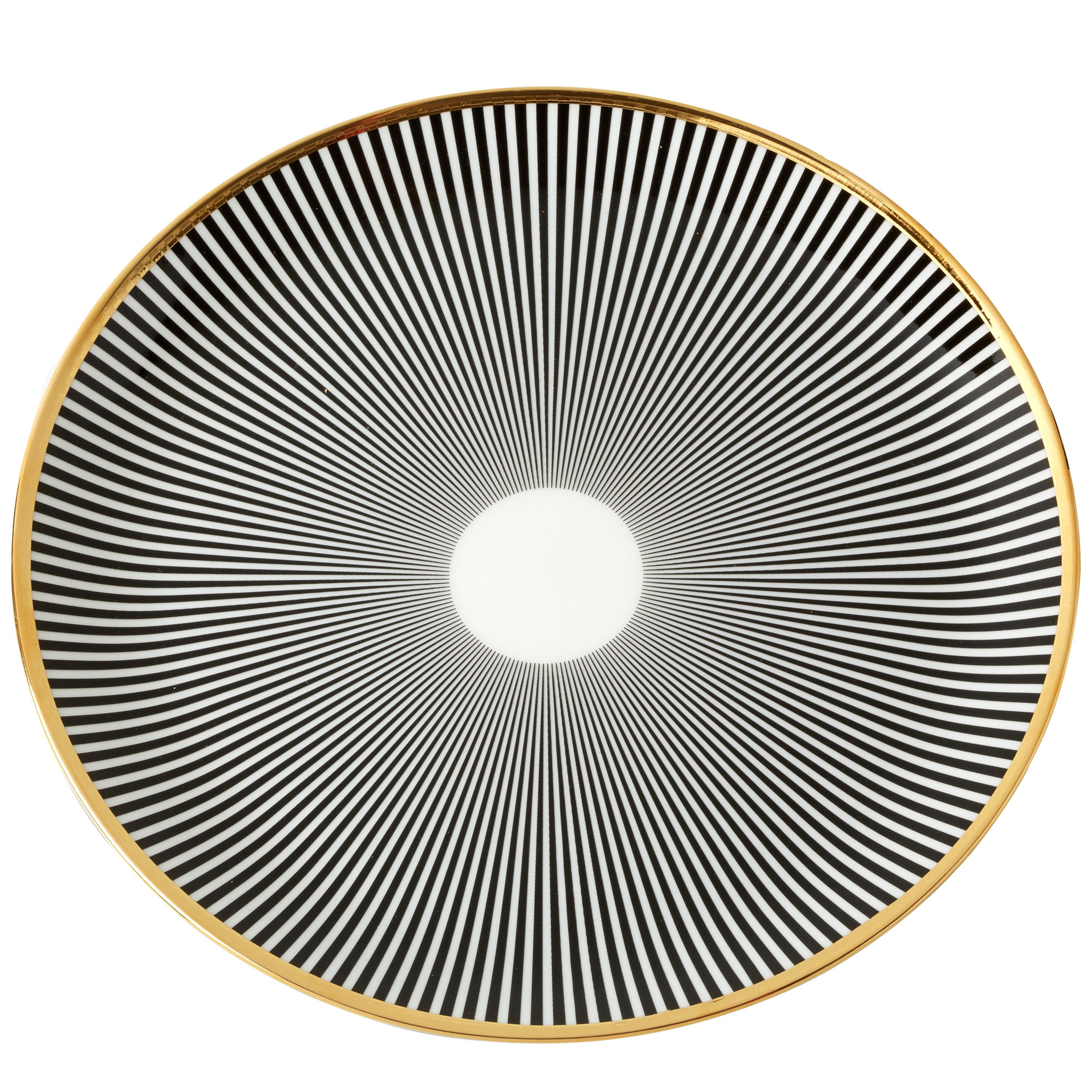 Bone China Dinner Plate with 22-Carat Gold and Black Decals For Sale