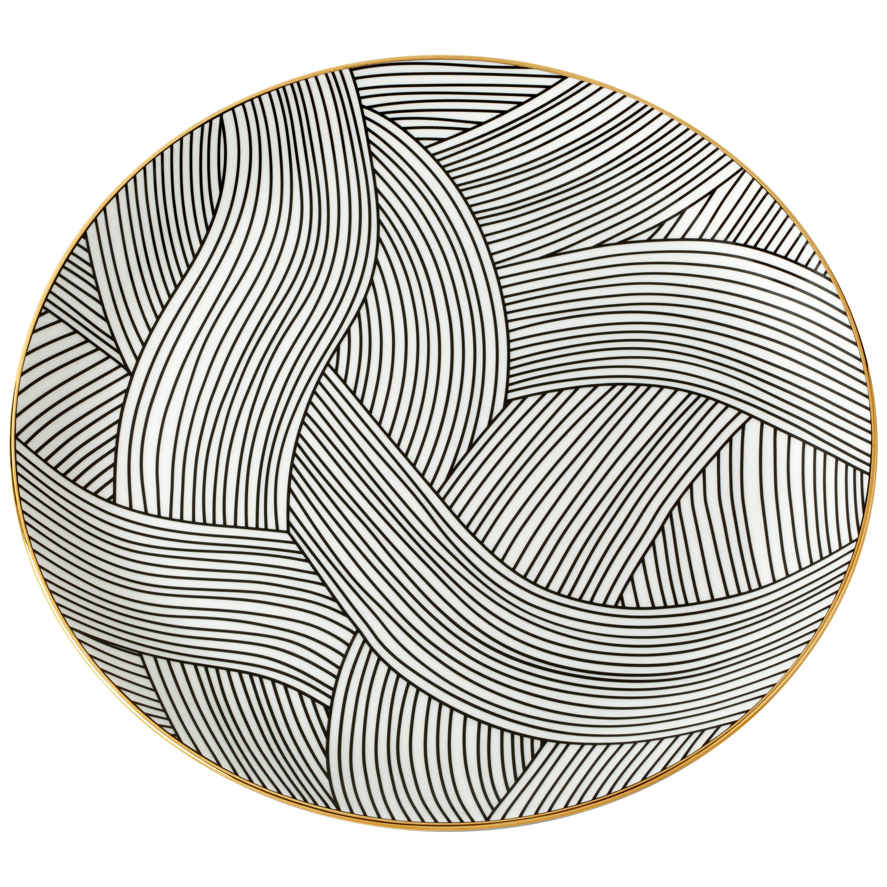 Bone China Dinner Plate with 22-Carat Gold and Black Decals Dhow Pattern For Sale