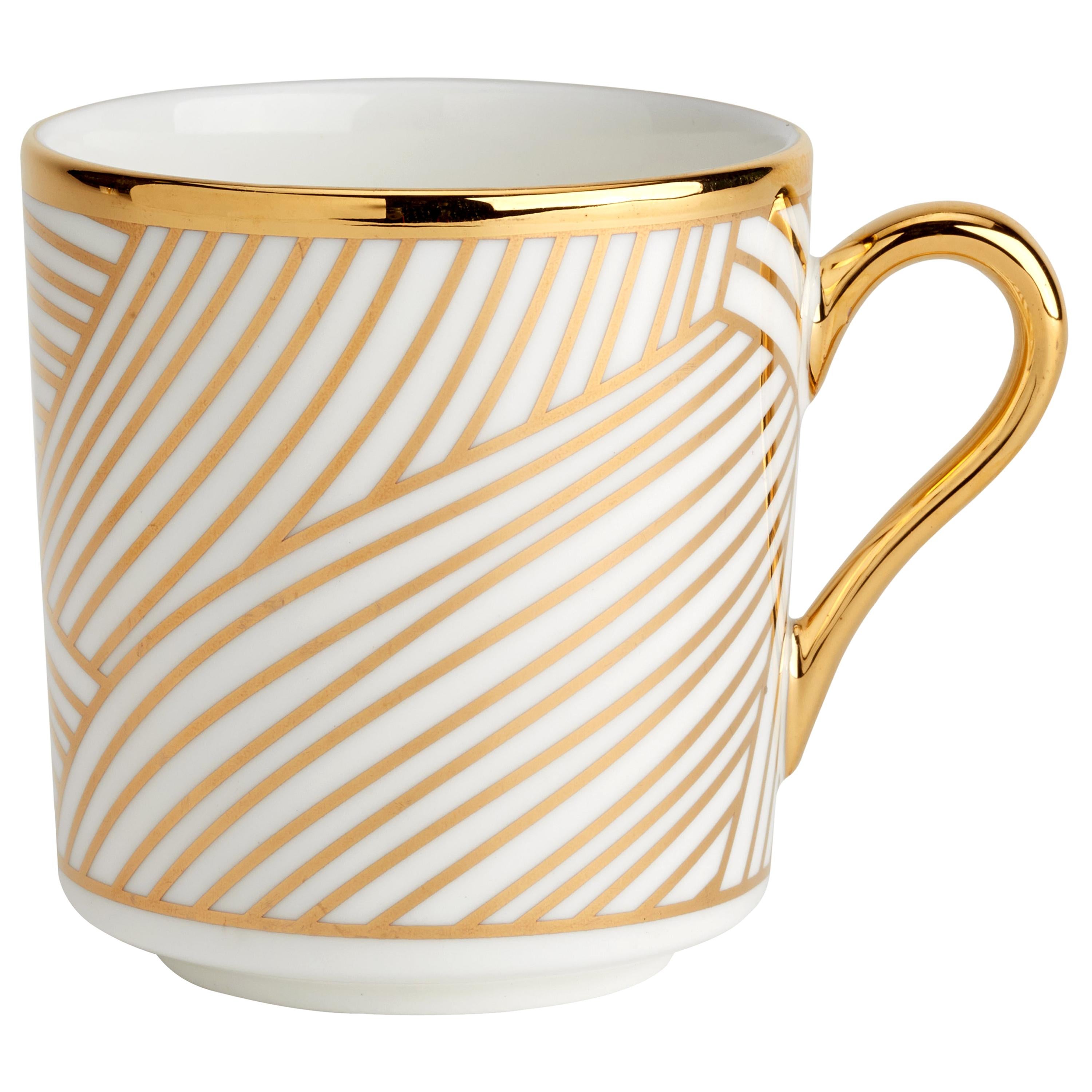 Bone China Espresso Cup with 22-Carat Gold and Black Decals For Sale