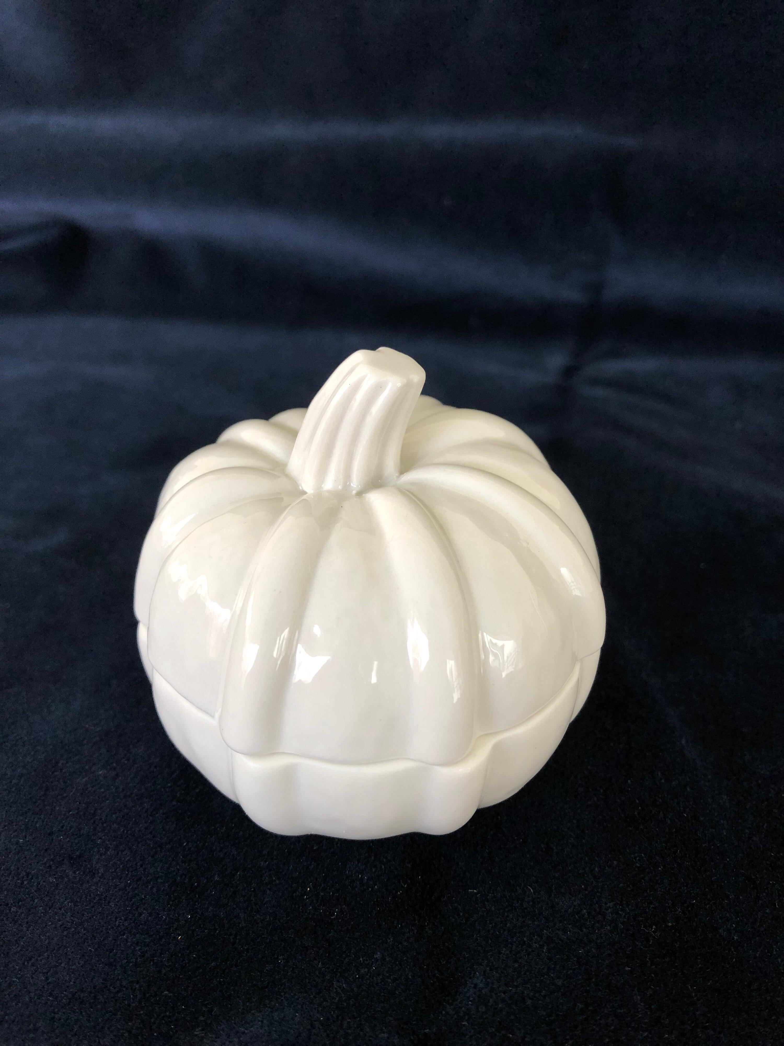 American Classical White Pumpkin Form Bone China Lidded Pin Box For Sale