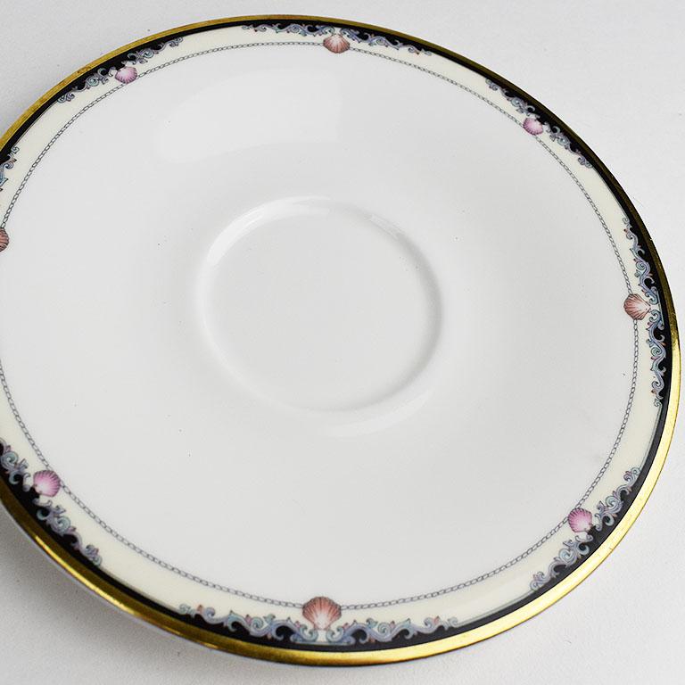 Late Victorian Bone China Royal Doulton Rhodes Saucer with Pink and Blue Shell Design, England For Sale