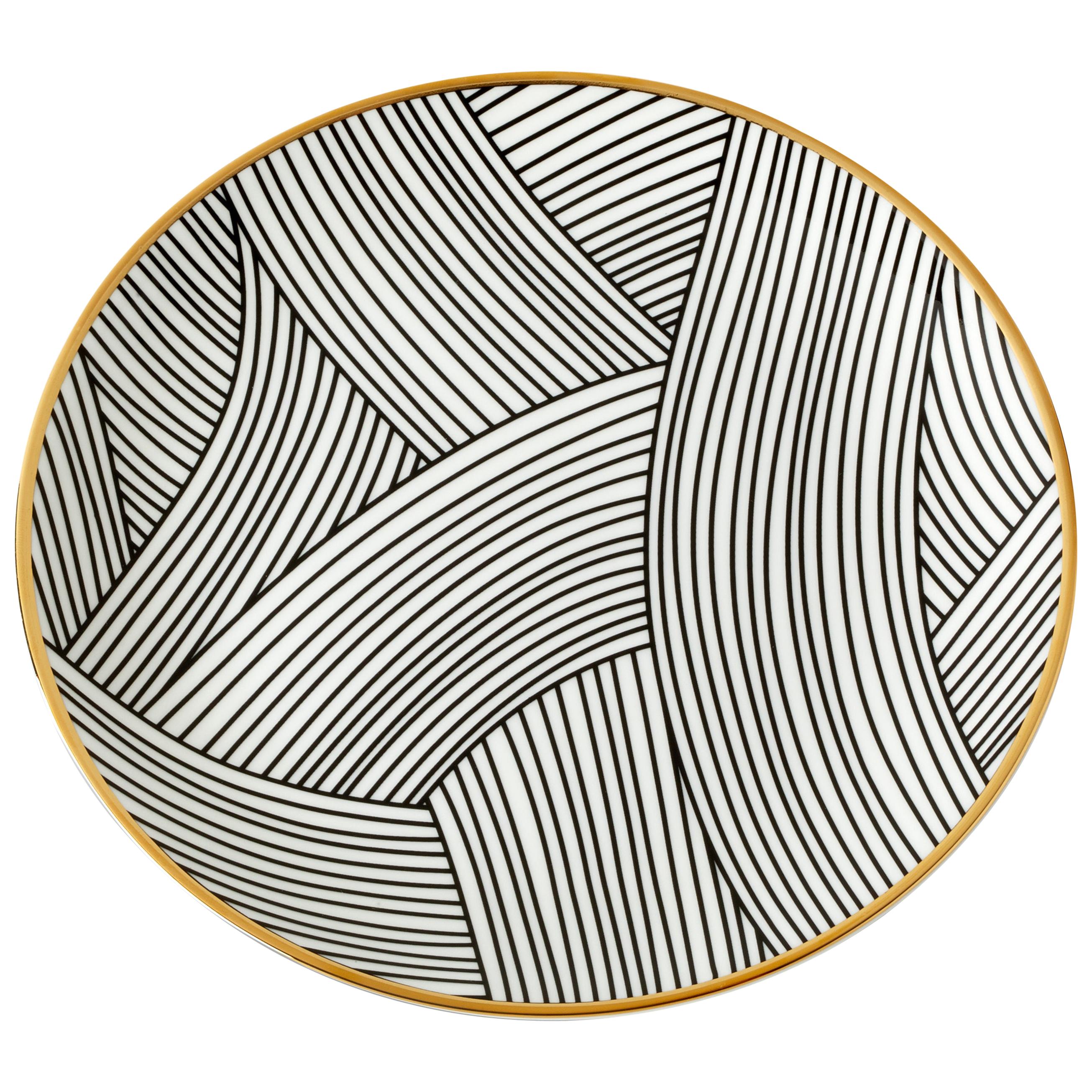 Bone China Salad Plate with 22-Carat Gold and Black Decals For Sale