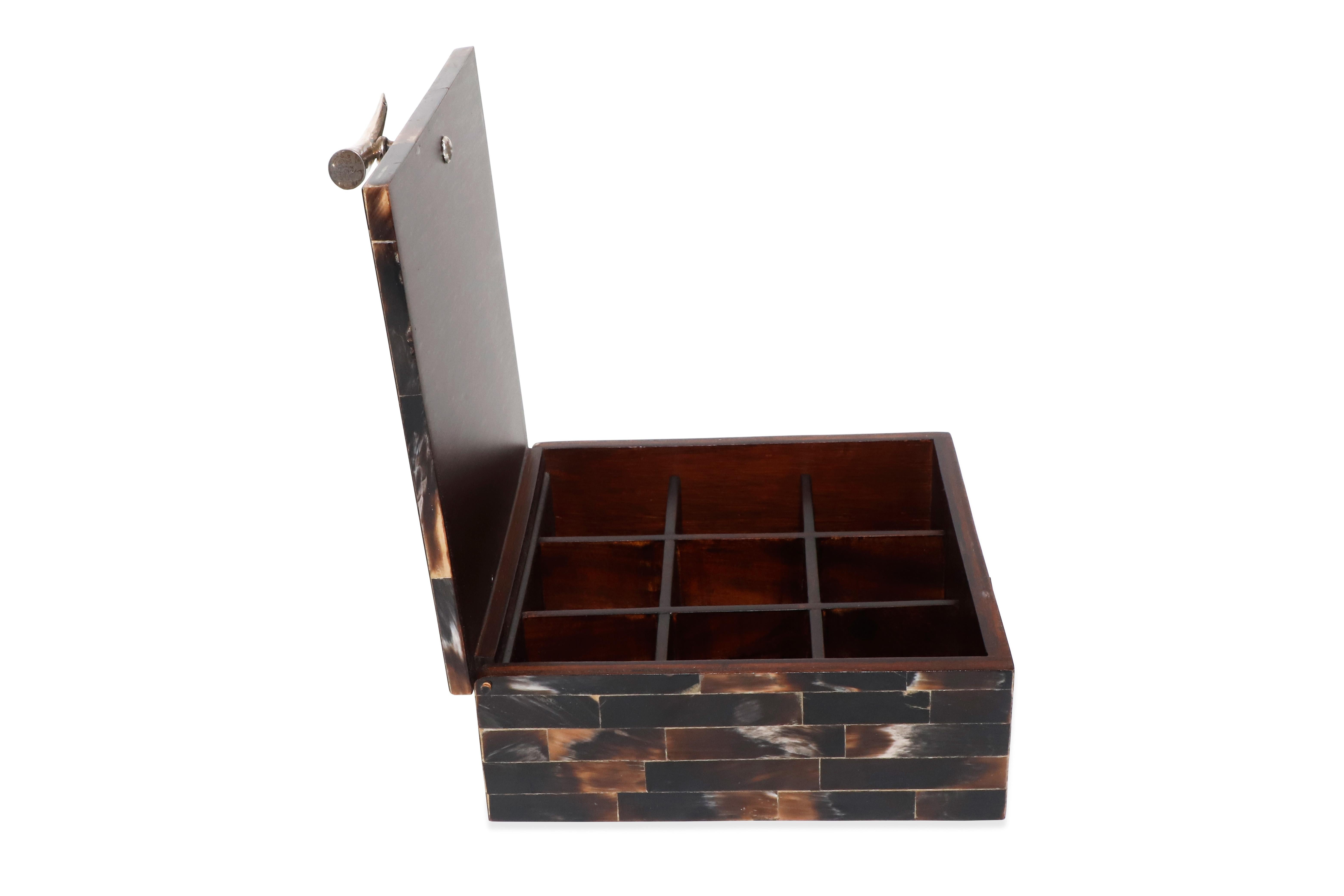 Contemporary Bone Decorative Box with Steel Horn Handle  For Sale