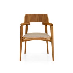 Teak and Oatmeal Upholstered Dining or Desk Chair, Curved Backrest - Bone Line