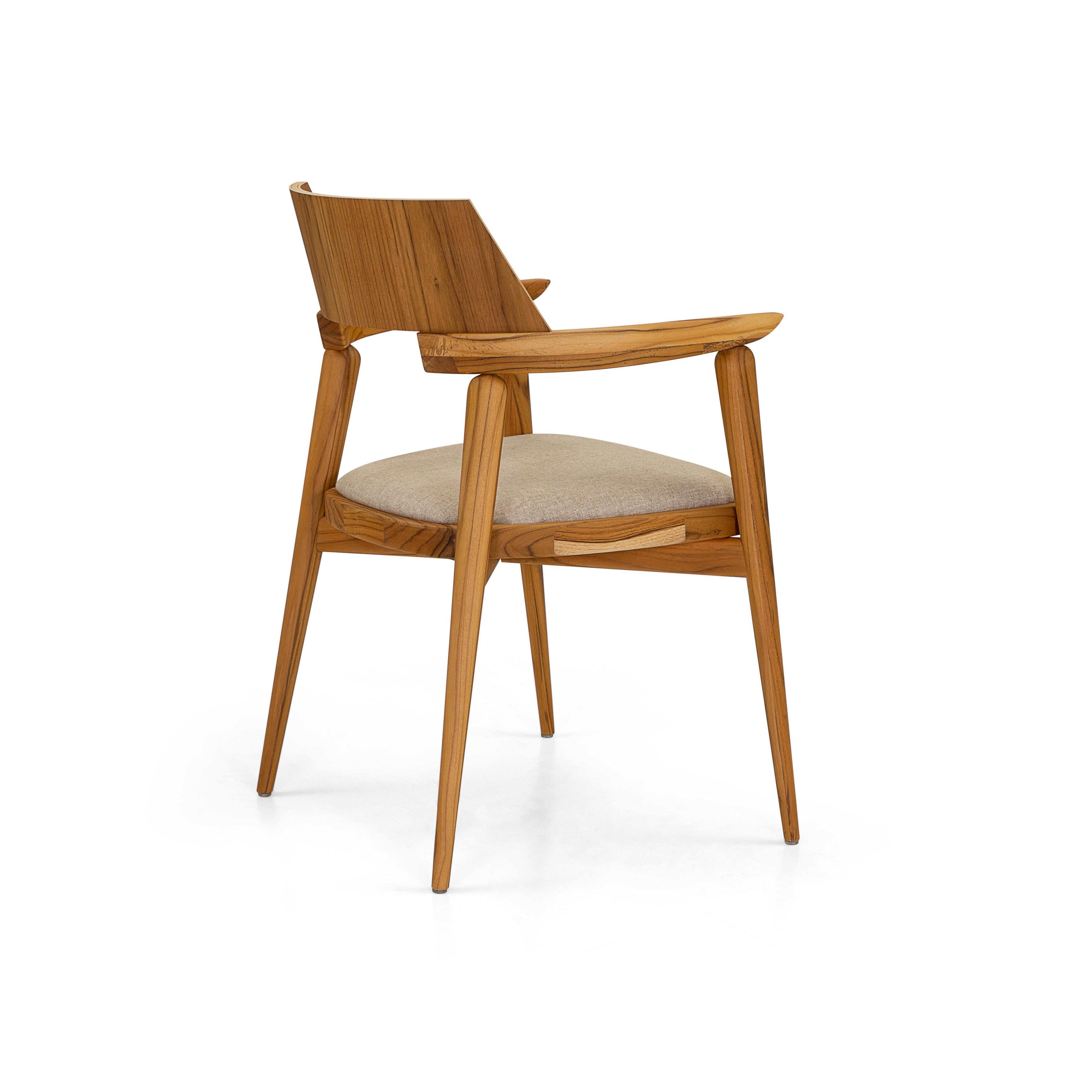 Bone Dining Chair / Desk Chair in Teak Wood Finish and Oatmeal Fabric In New Condition For Sale In Miami, FL