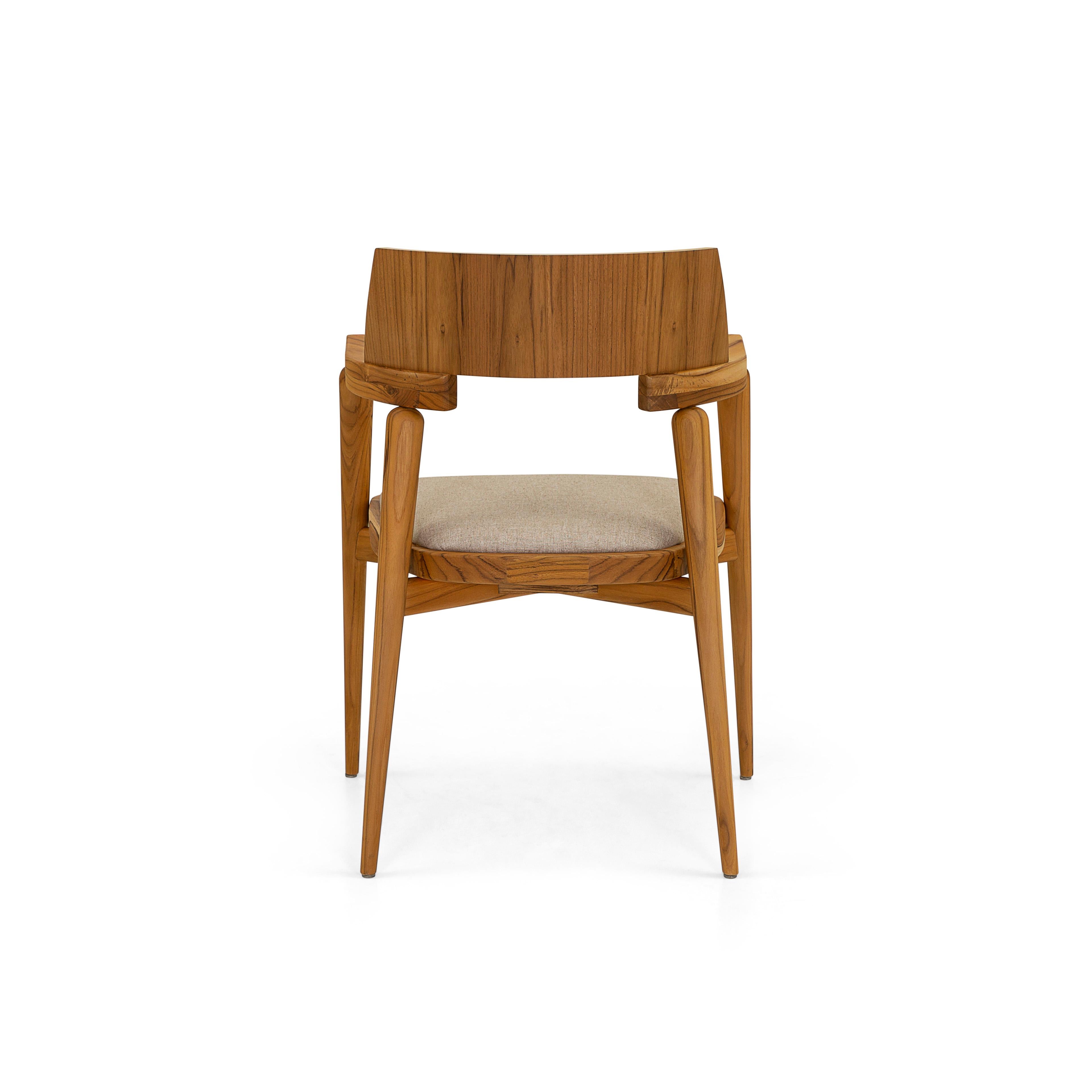 Contemporary Bone Dining Chair / Desk Chair in Teak Wood Finish and Oatmeal Fabric For Sale
