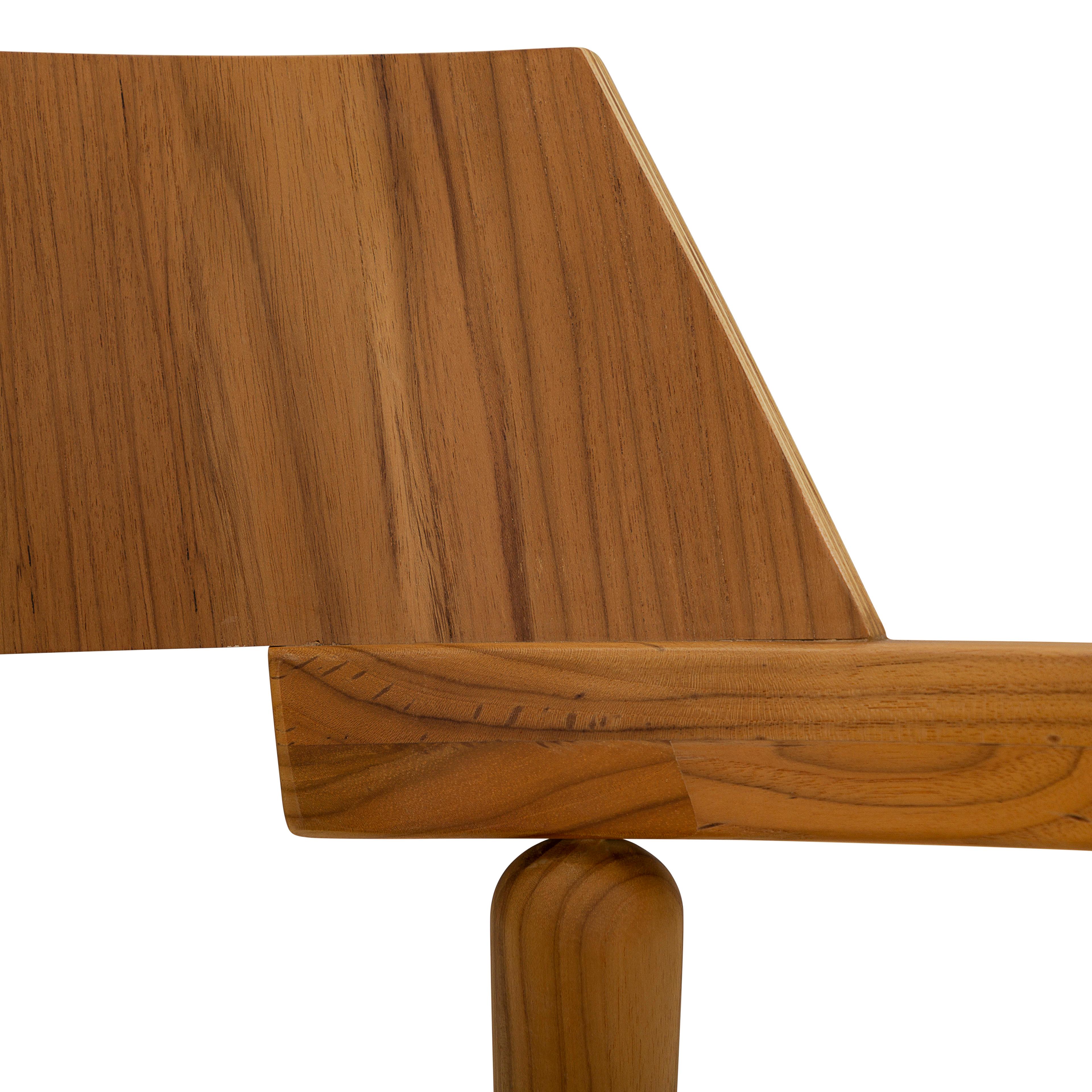 Teck Chaise de salle à manger / fauteuil de bureau os avec finition en bois de teck et tissu grège en vente
