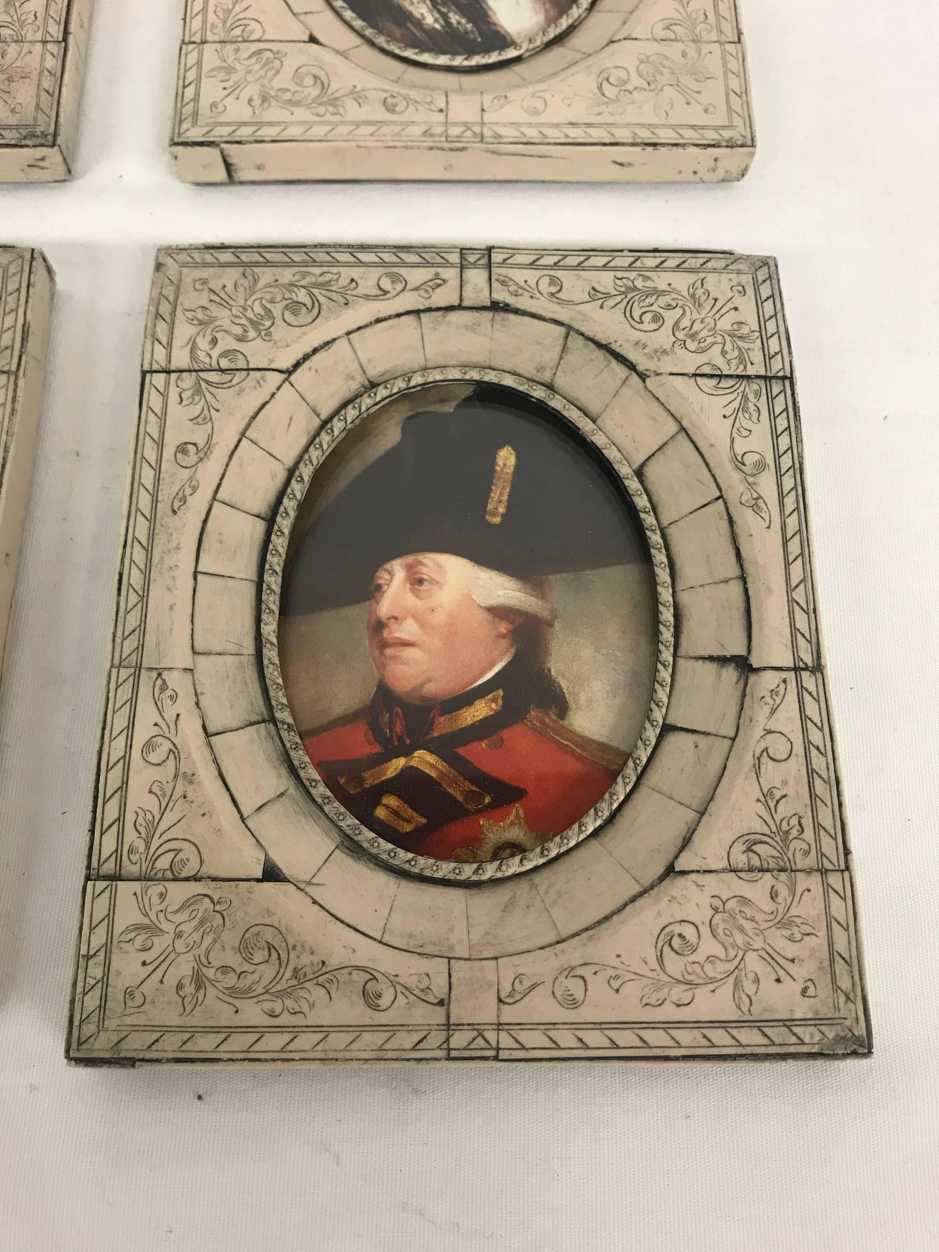 British Bone Framed Miniature Aristocratic Portraits, Set of Four For Sale