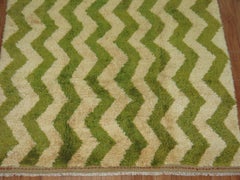Bone Green Color Chevron Design 20th Century Turkish Wool Shag Rug