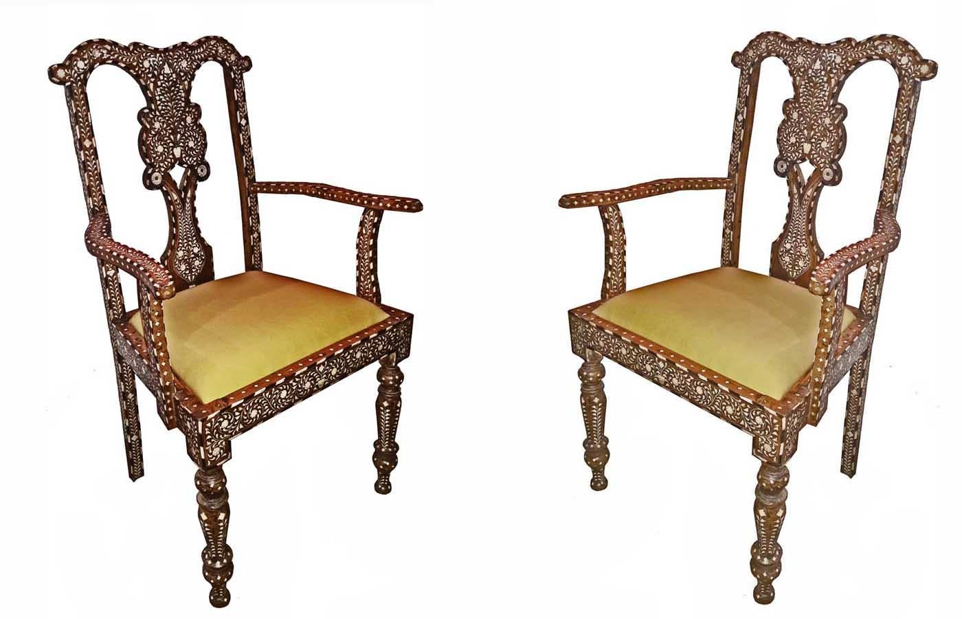 Anglo-Indian Bone-Inlaid Armchair from India, Mid-20th Century
