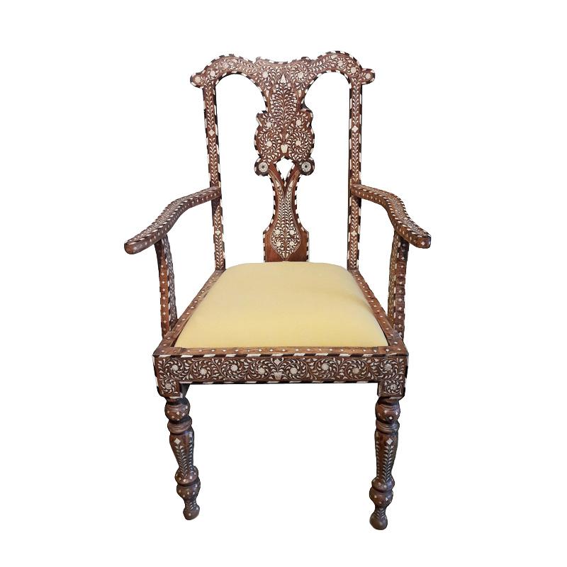 Bone-Inlaid Armchair from India, Mid-20th Century In Good Condition In New York, NY