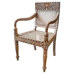 Bone-Inlaid Armchair from India, Square Back
