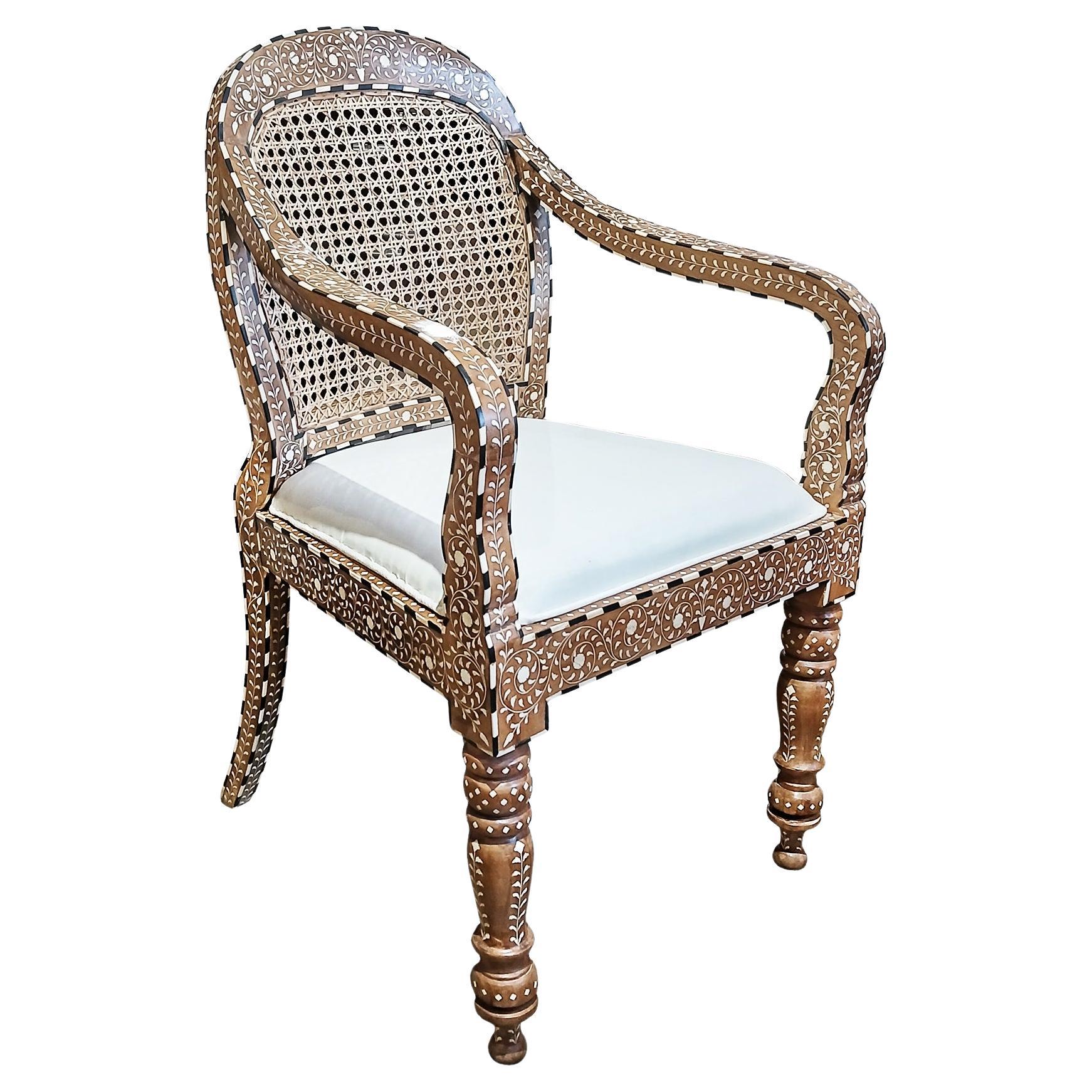 Inlaid Armchair from India, Curved Back
