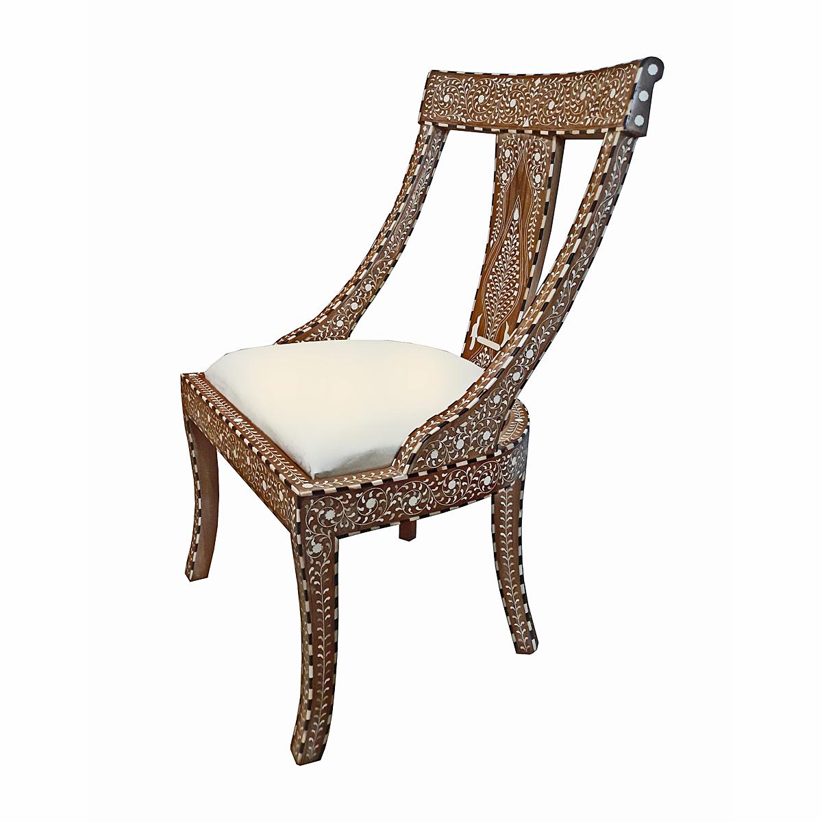 Anglo-Indian Bone-Inlaid Armless Chair with Cushion