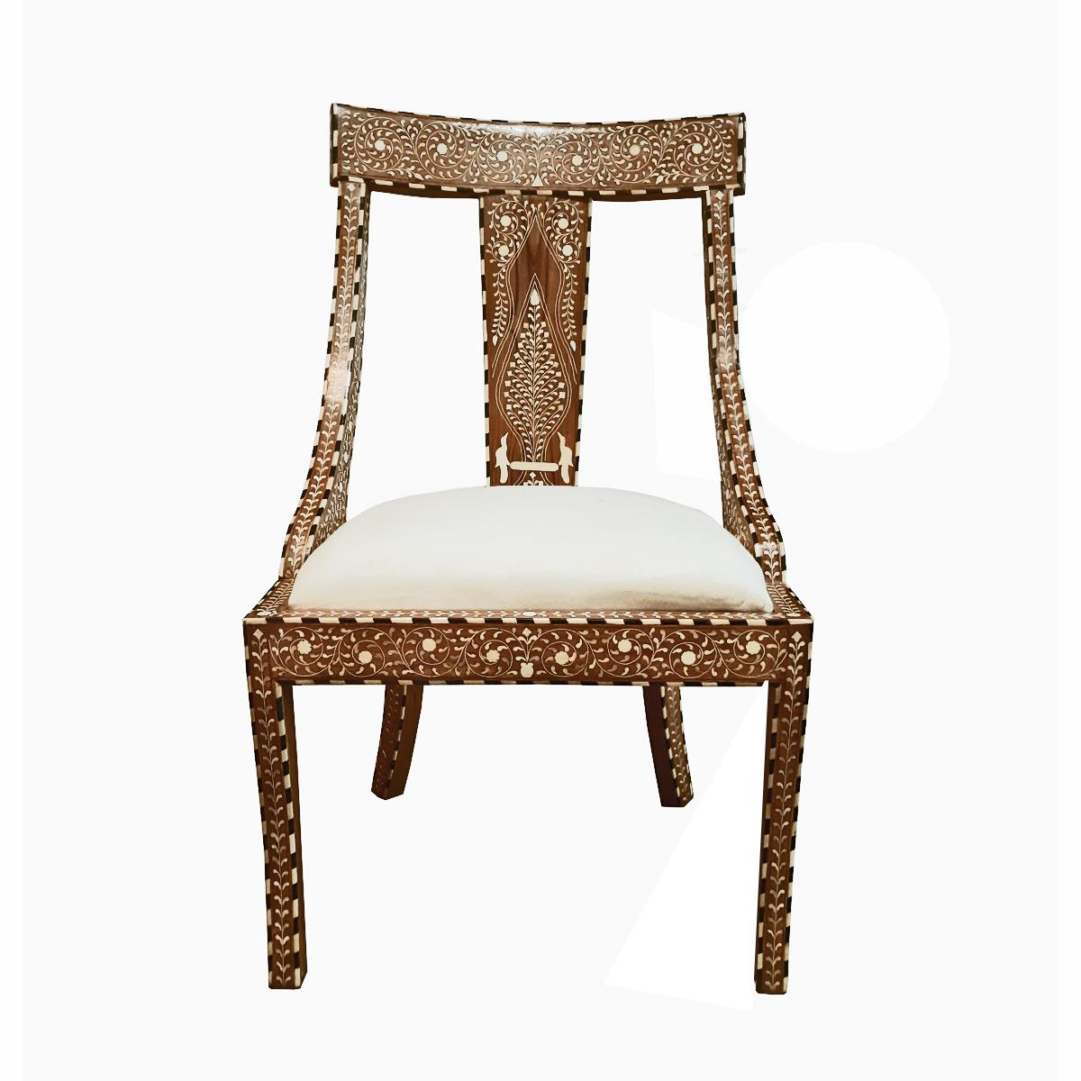 Indian Bone-Inlaid Armless Chair with Cushion