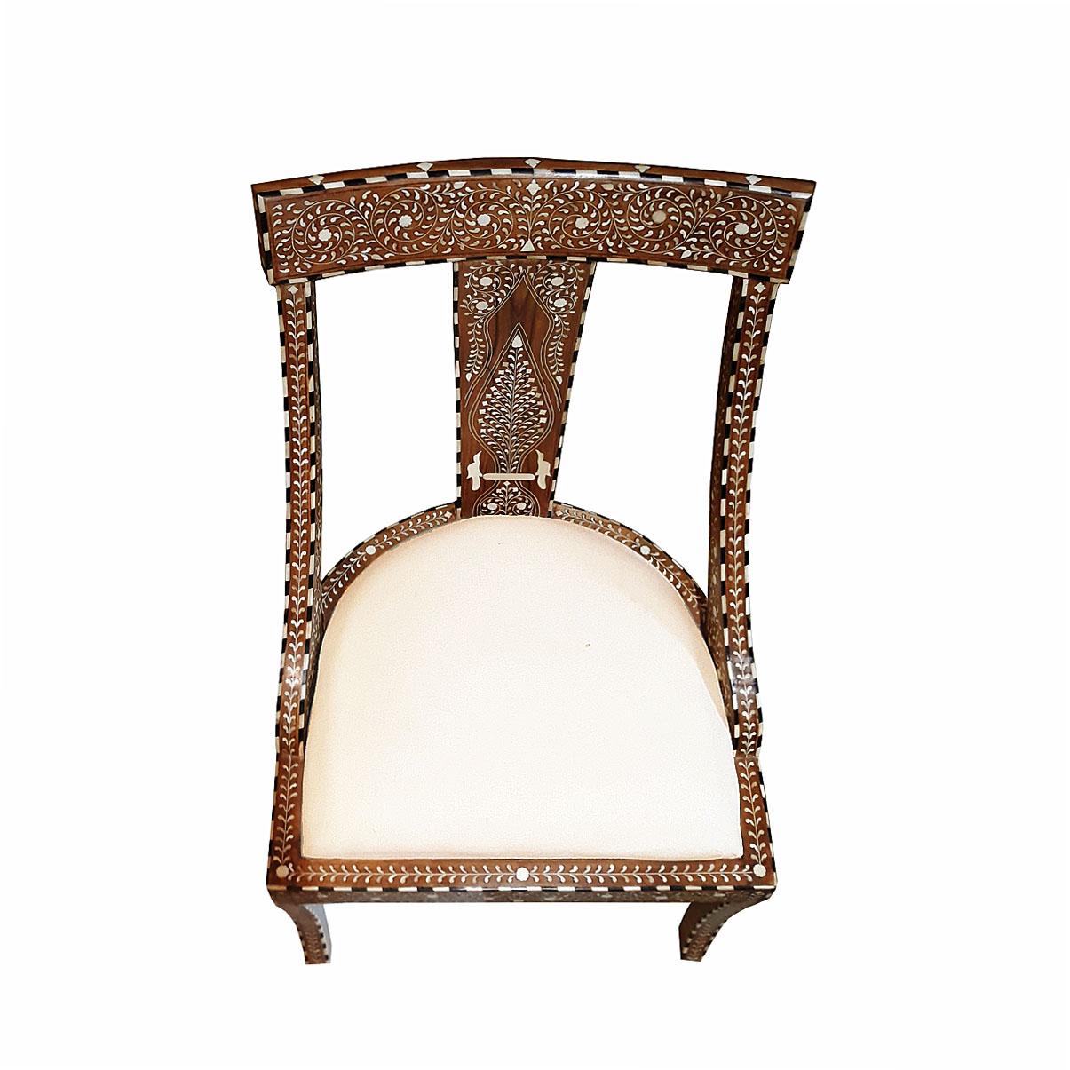 Bone-Inlaid Armless Chair with Cushion In Good Condition In New York, NY