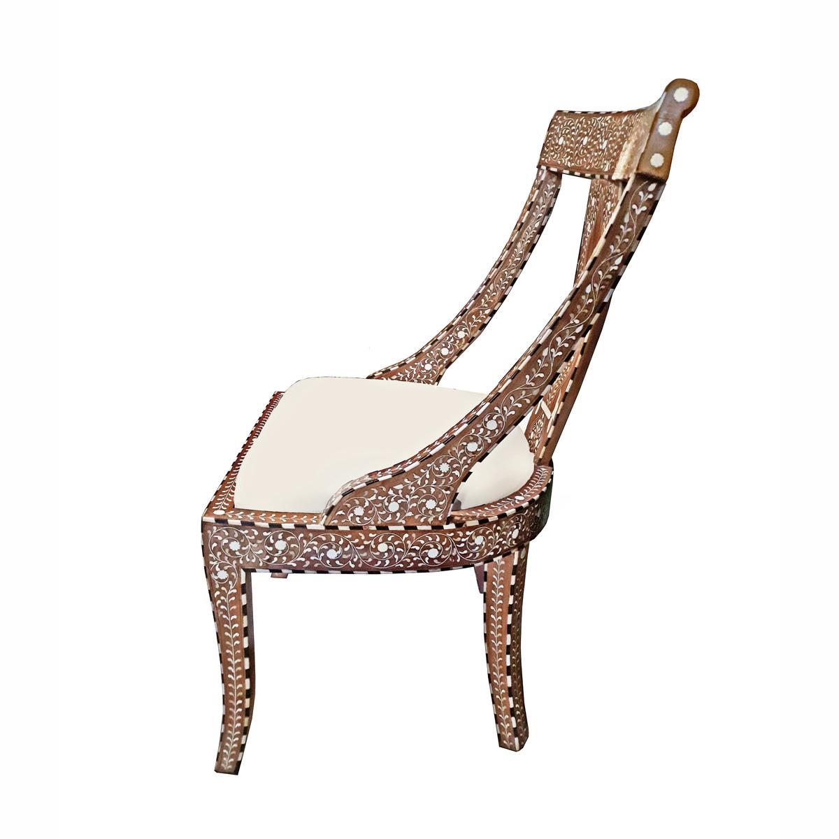 Contemporary Bone-Inlaid Armless Chair with Cushion