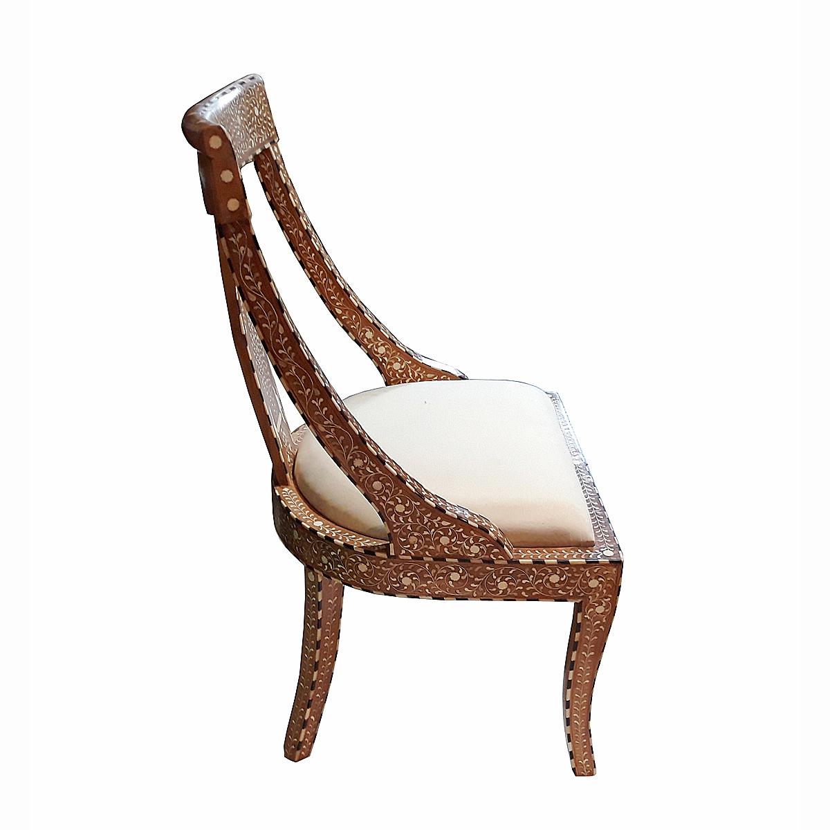 Teak Bone-Inlaid Armless Chair with Cushion
