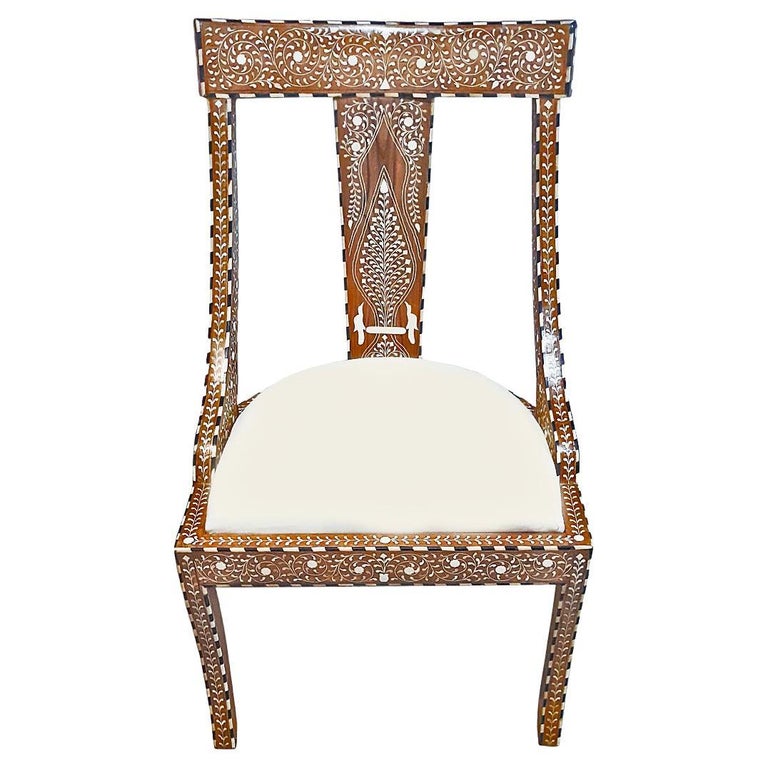 BoneInlaid Armless Chair with Cushion For Sale at 1stDibs