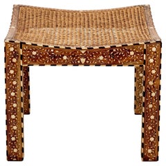 Bone Inlaid Caned Stool