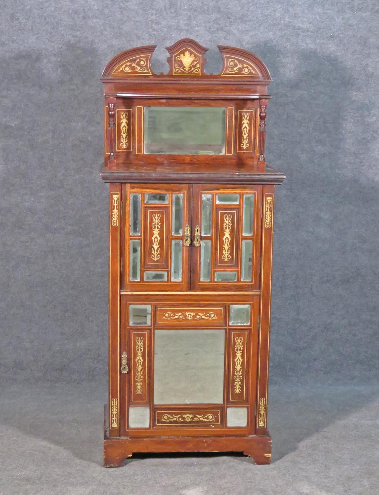 Rosewood. Inlaid. Mirrored panels. Superstructure. 58 3/4