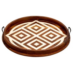 Bone Inlaid Round Handled Tray