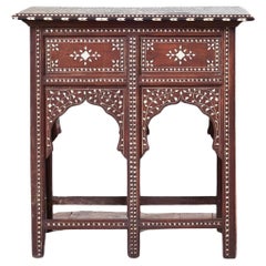 Antique Bone Inlaid Square Table, Late 19th Century