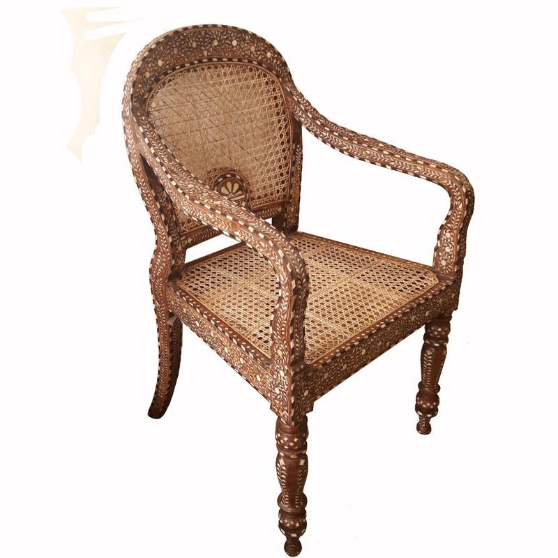 Anglo-Indian Bone-Inlaid Teak Armchair from India, Late 20th Century
