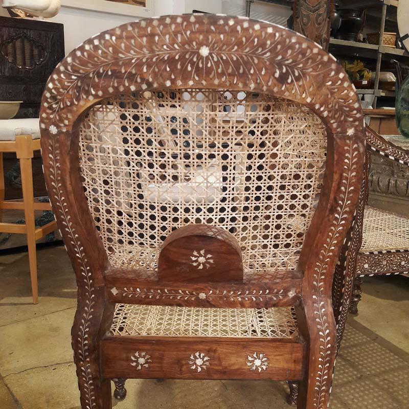 Indian Bone-Inlaid Teak Armchair from India, Late 20th Century