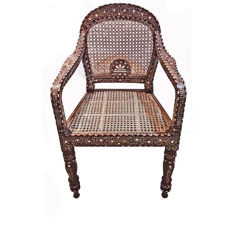 Bone-Inlaid Teak Armchair from India, Late 20th Century In Good Condition In New York, NY
