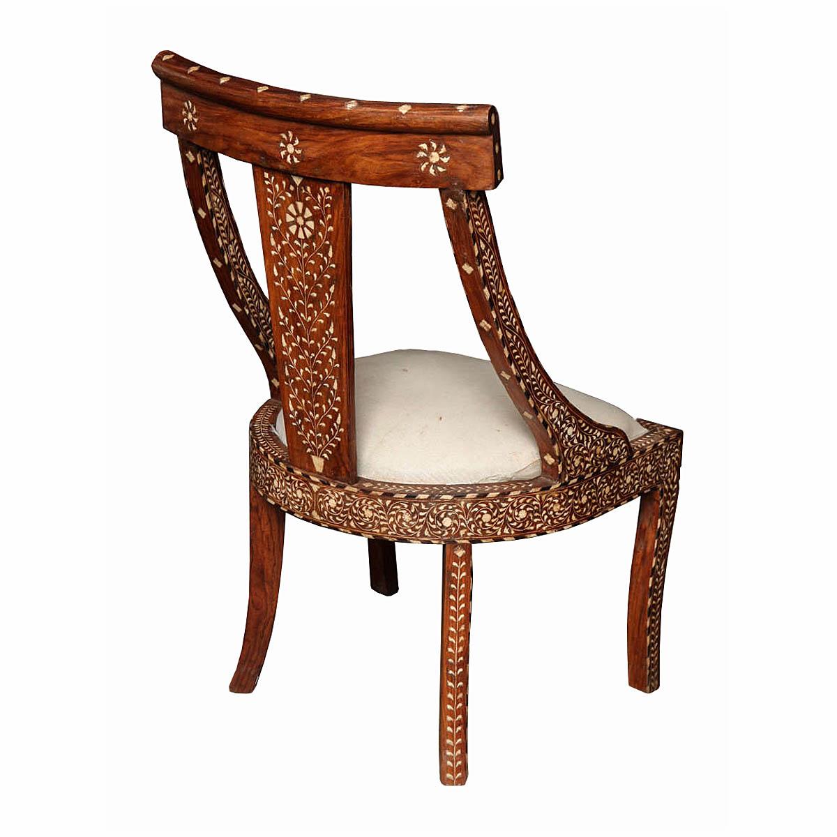 Anglo-Indian Bone-Inlaid Teak Chair from India, Late 20th Century