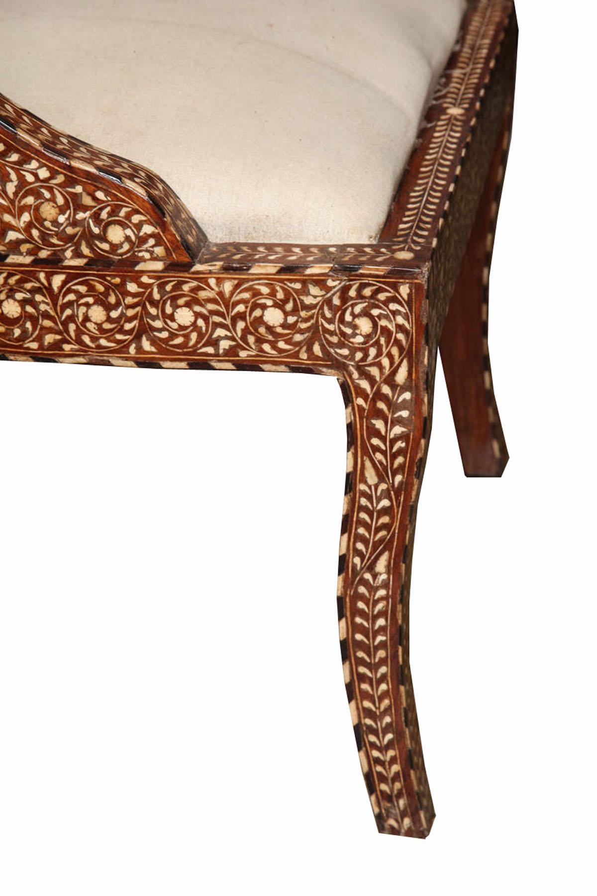 Indian Bone-Inlaid Teak Chair from India, Late 20th Century