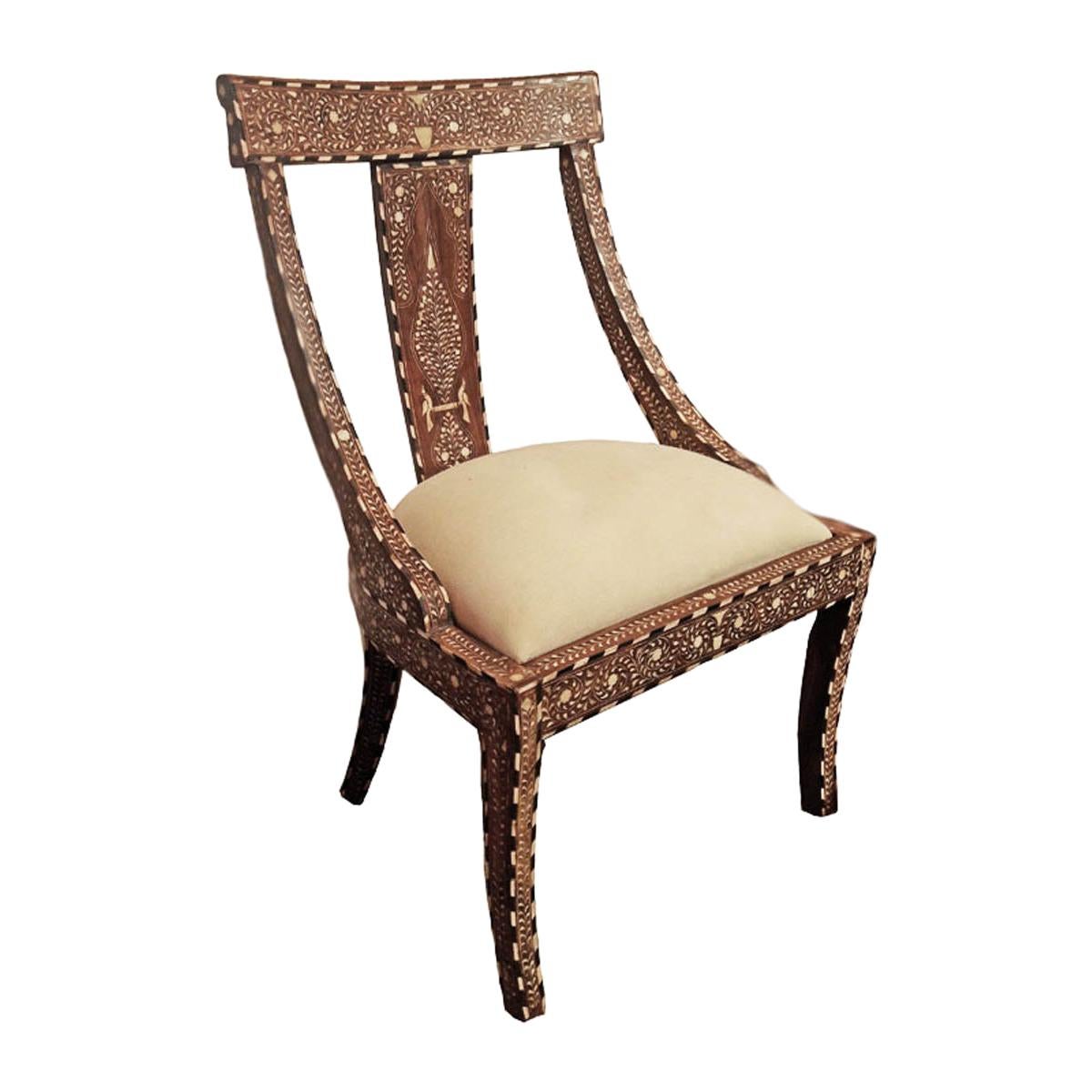 Bone-Inlaid Teak Chair from India, Late 20th Century