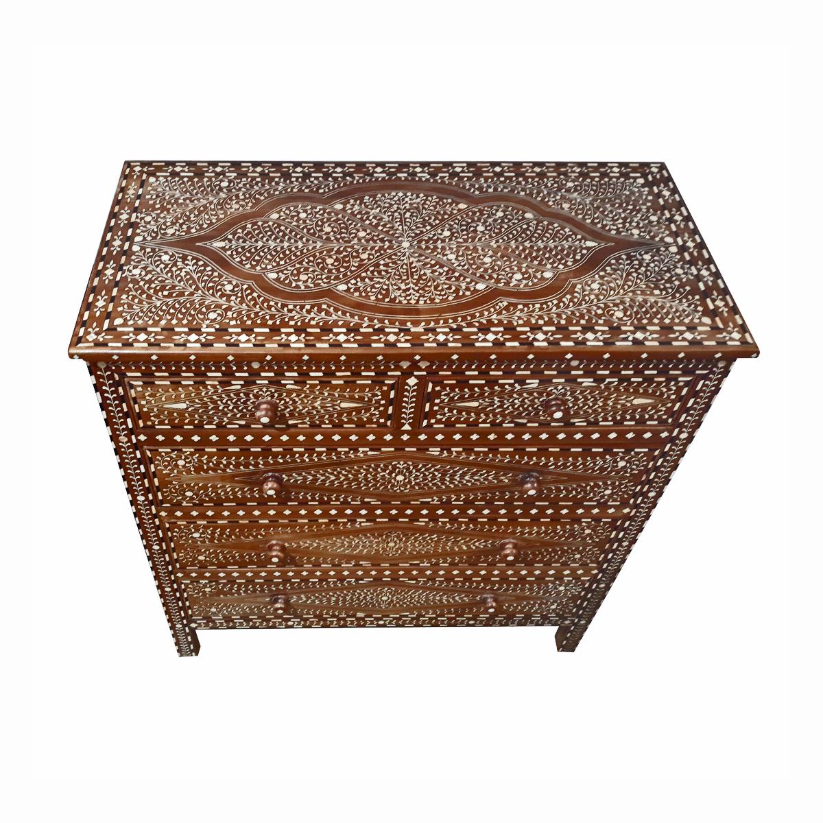 Bone-Inlaid Teak Chest of Drawers from India 4