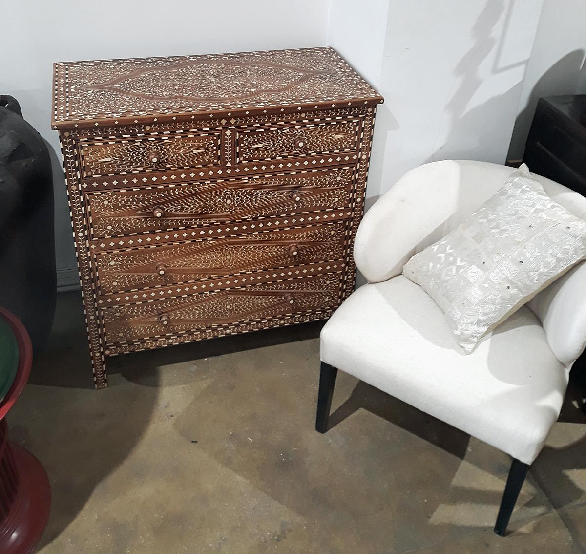 Bone-Inlaid Teak Chest of Drawers from India  7