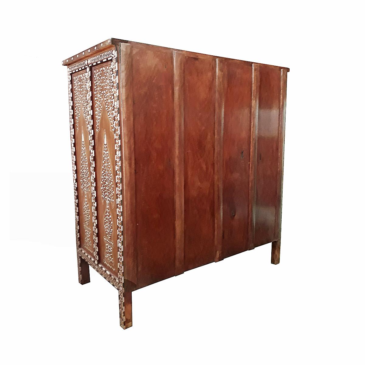 Hand-Crafted Bone-Inlaid Teak Chest of Drawers from India 