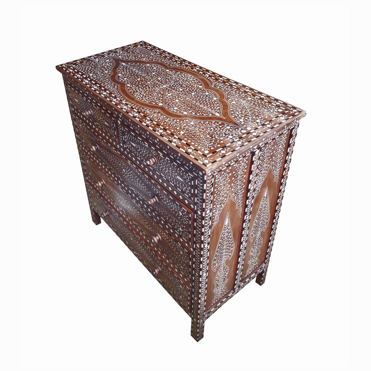 Bone-Inlaid Teak Chest of Drawers from India  In Good Condition In New York, NY