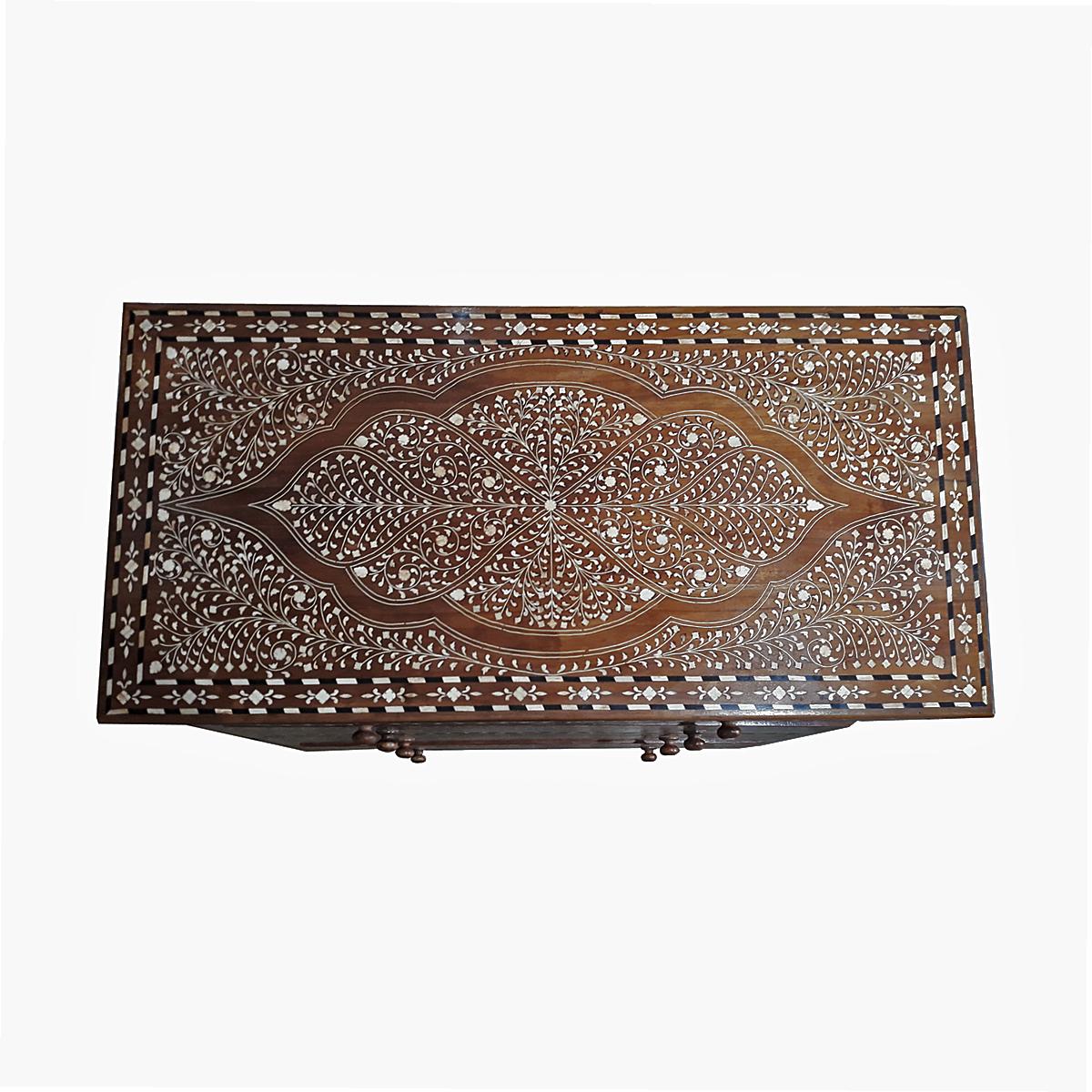 Contemporary Bone-Inlaid Teak Chest of Drawers from India