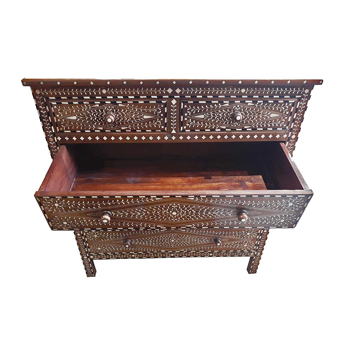 Bone-Inlaid Teak Chest of Drawers from India  1