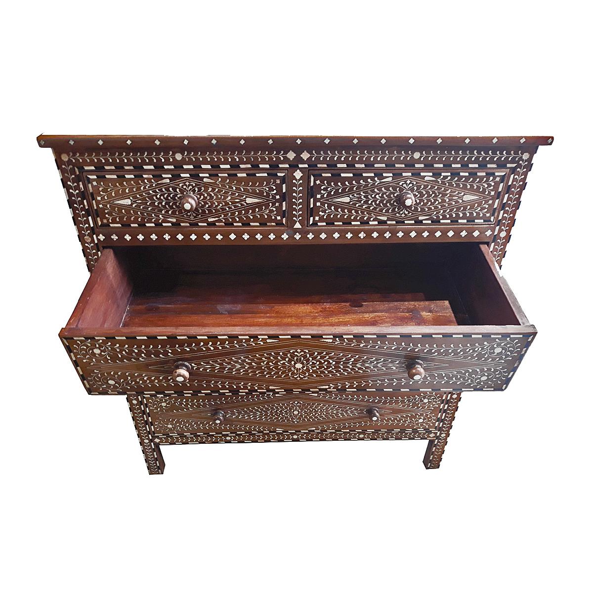 Bone-Inlaid Teak Chest of Drawers from India 1
