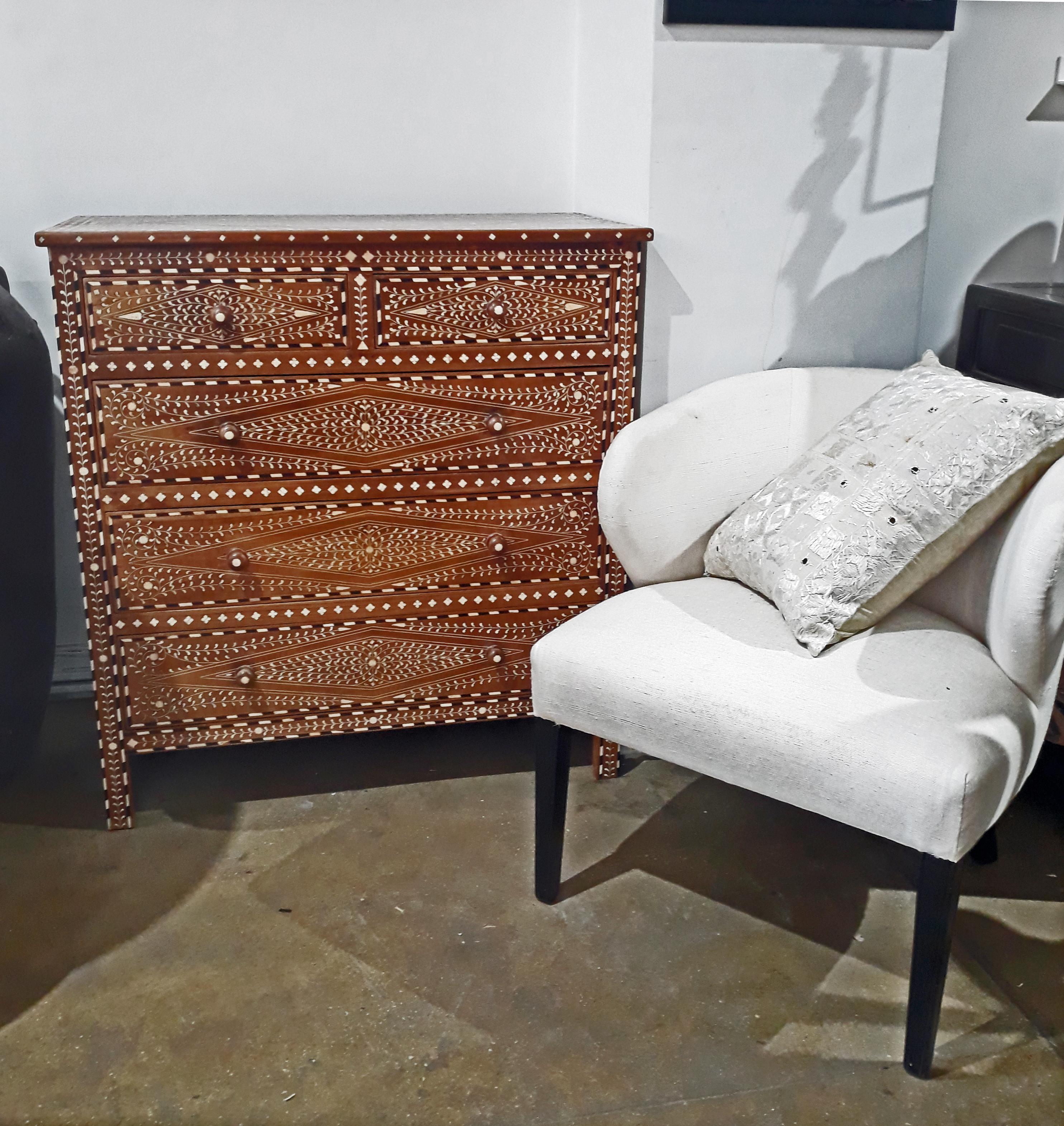 Bone-Inlaid Teak Chest of Drawers from India 2
