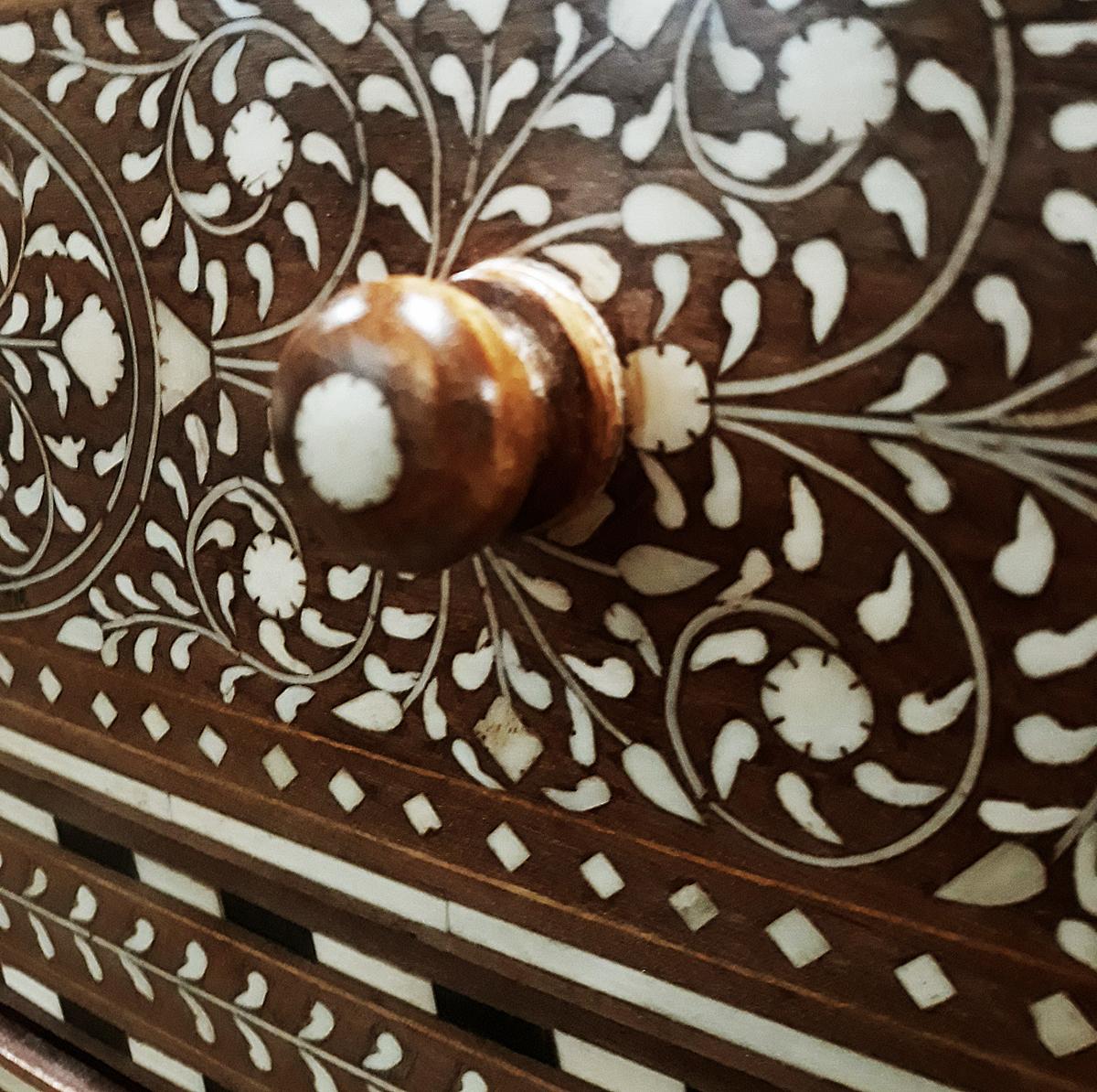 Bone-Inlaid Teak Chest of Drawers from India 8